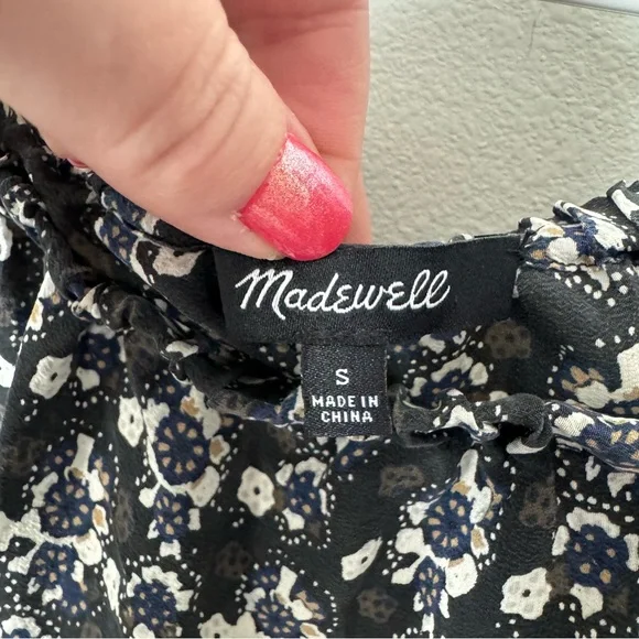 Madewell Gardenhouse Off the Shoulder Top Size Small 100% Silk Boho Floral - Picture 10 of 11
